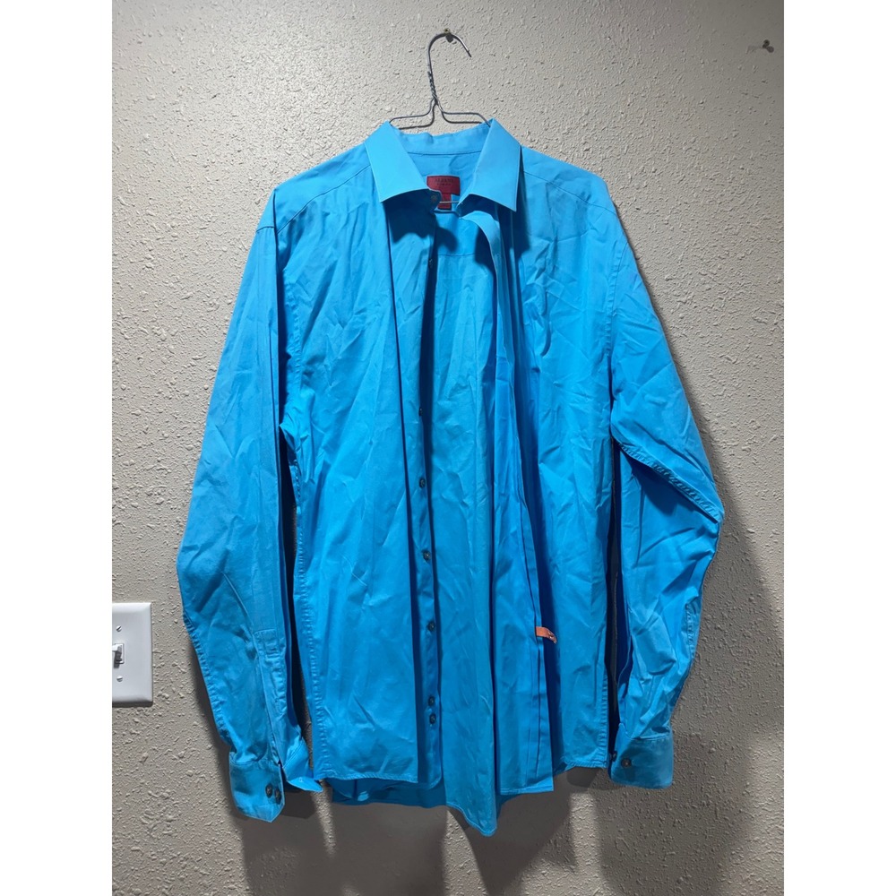 Alfani Slim Fit Stretch Button‎ Down Shirt Blue Long Sleeve Large 16-16.5 34-35
